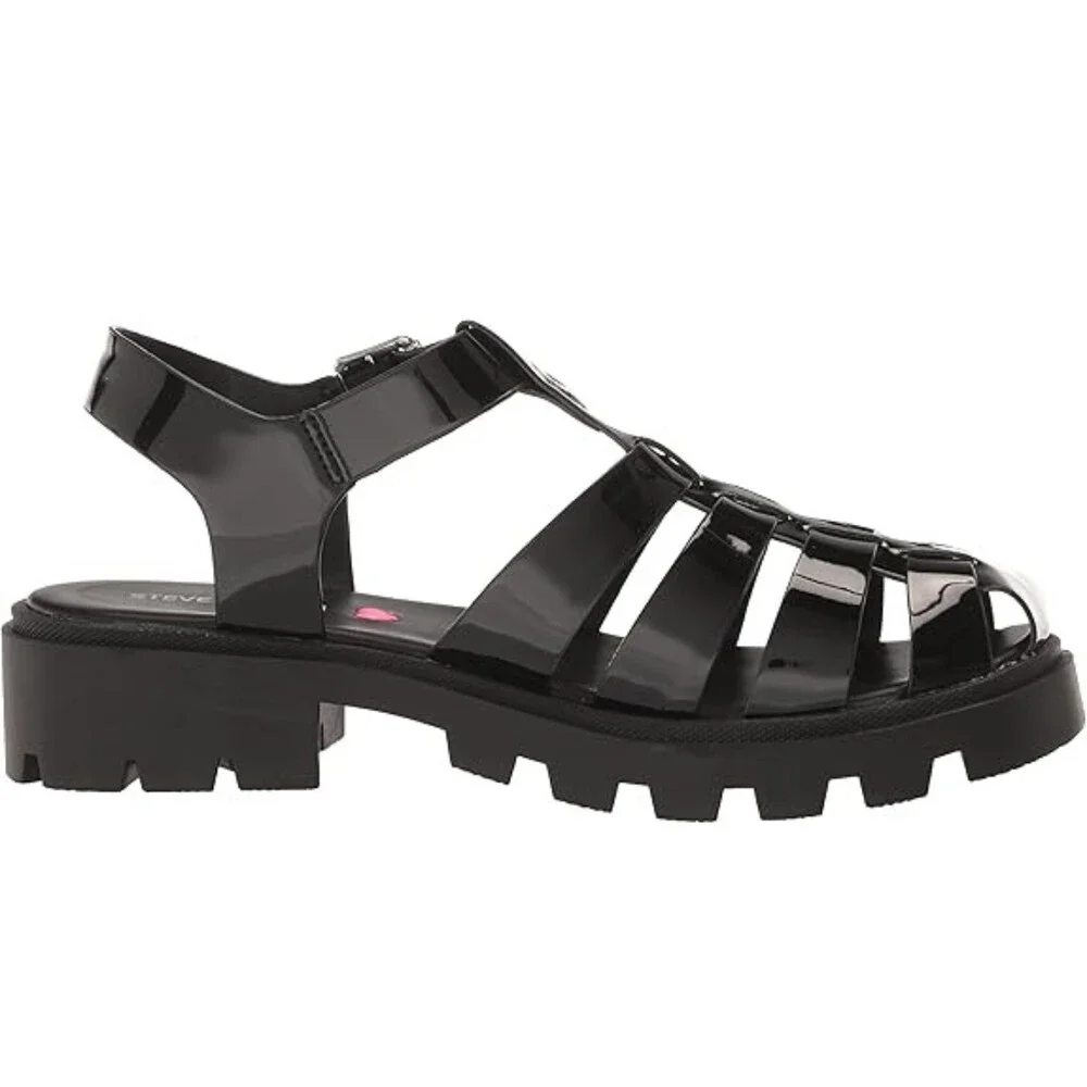 Steve Madden Dory Sandals Girls US 5Y M Black Adjustable Strap Platform NCZ342